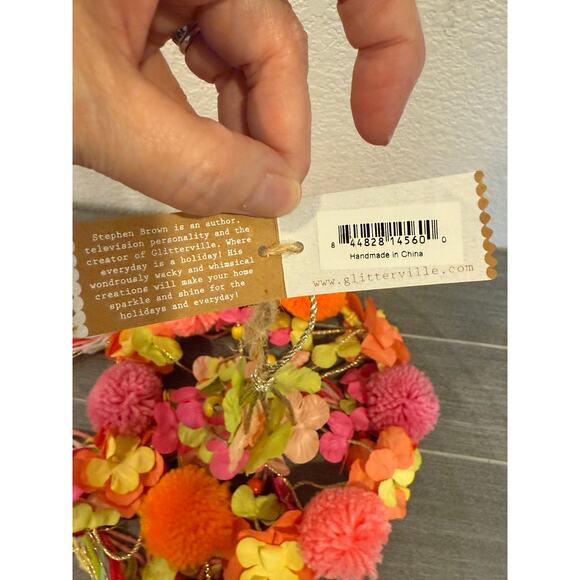 NWT GLITTERVILLE Wall Hanging Mobile with Flowers and Pom Poms NWT - Picture 5 of 6